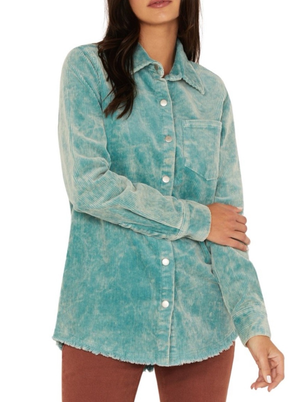 Washed Teal Corduroy Button-Down Shirt - Women
